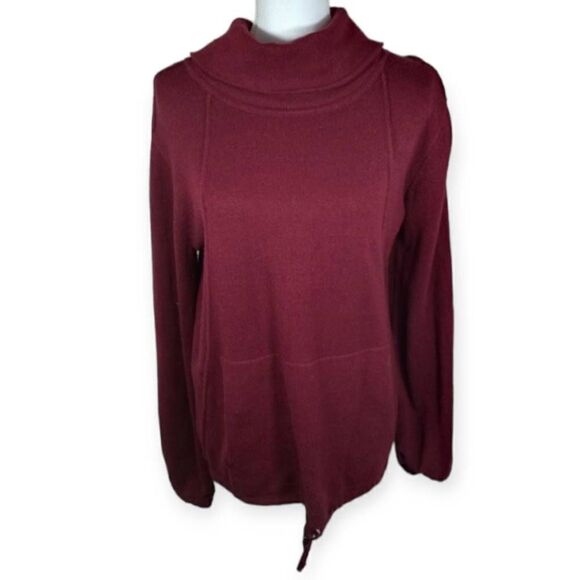 CABLE & GAUGE BURGUNDY COWL-NECK PULLOVER W/POUCH POCKET SZ.M EUC. - Picture 1 of 5